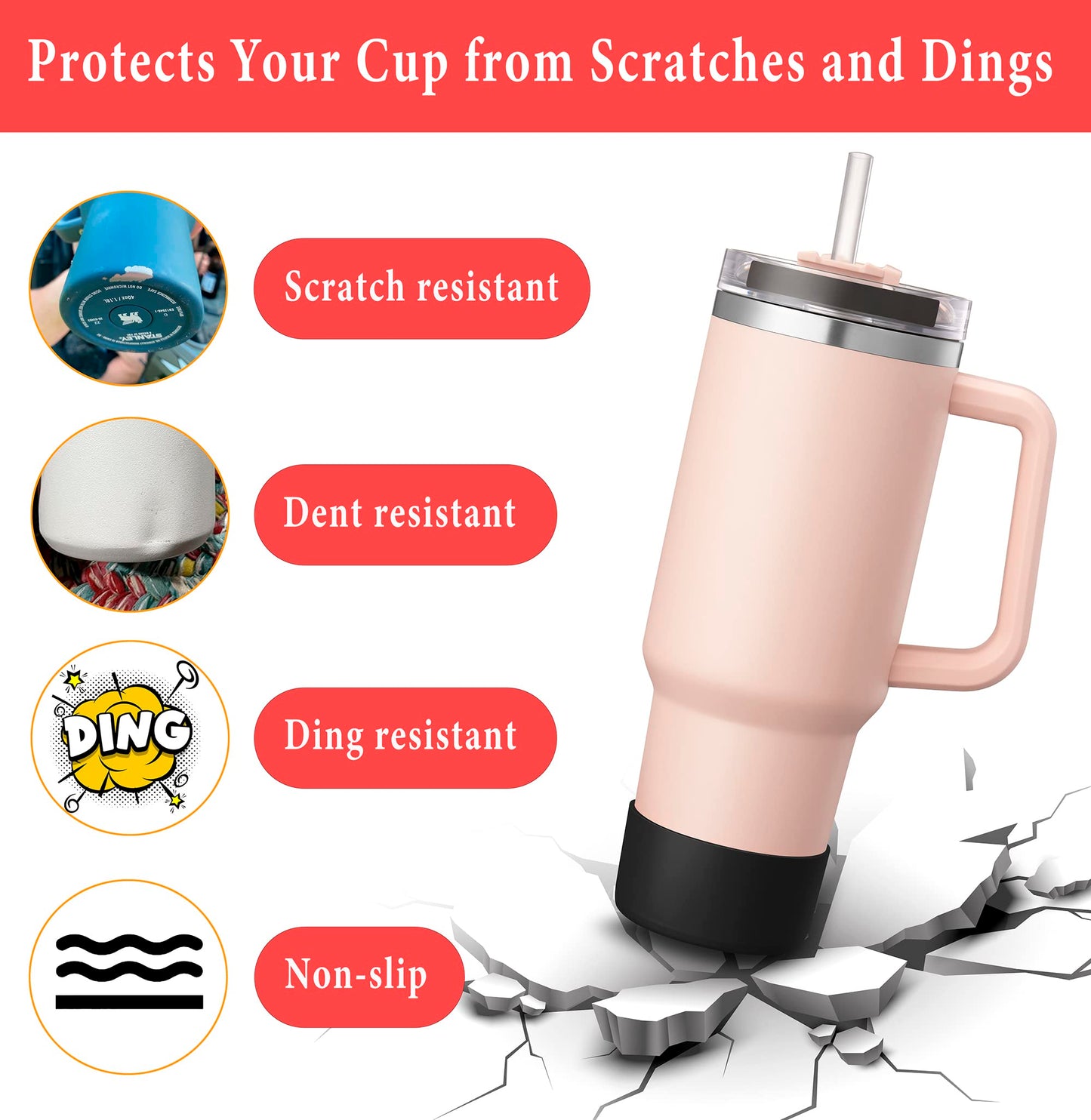 KTKUDY 2Pcs Silicone Boot for Stanley Quencher Tumbler H2.0 30 oz 40 oz & IceFlow 20 oz 30 oz & intended for Hydro Flask Water Bottle 12-24 oz - Cup Bottom Accessories Fits Stanley Cup, Black
