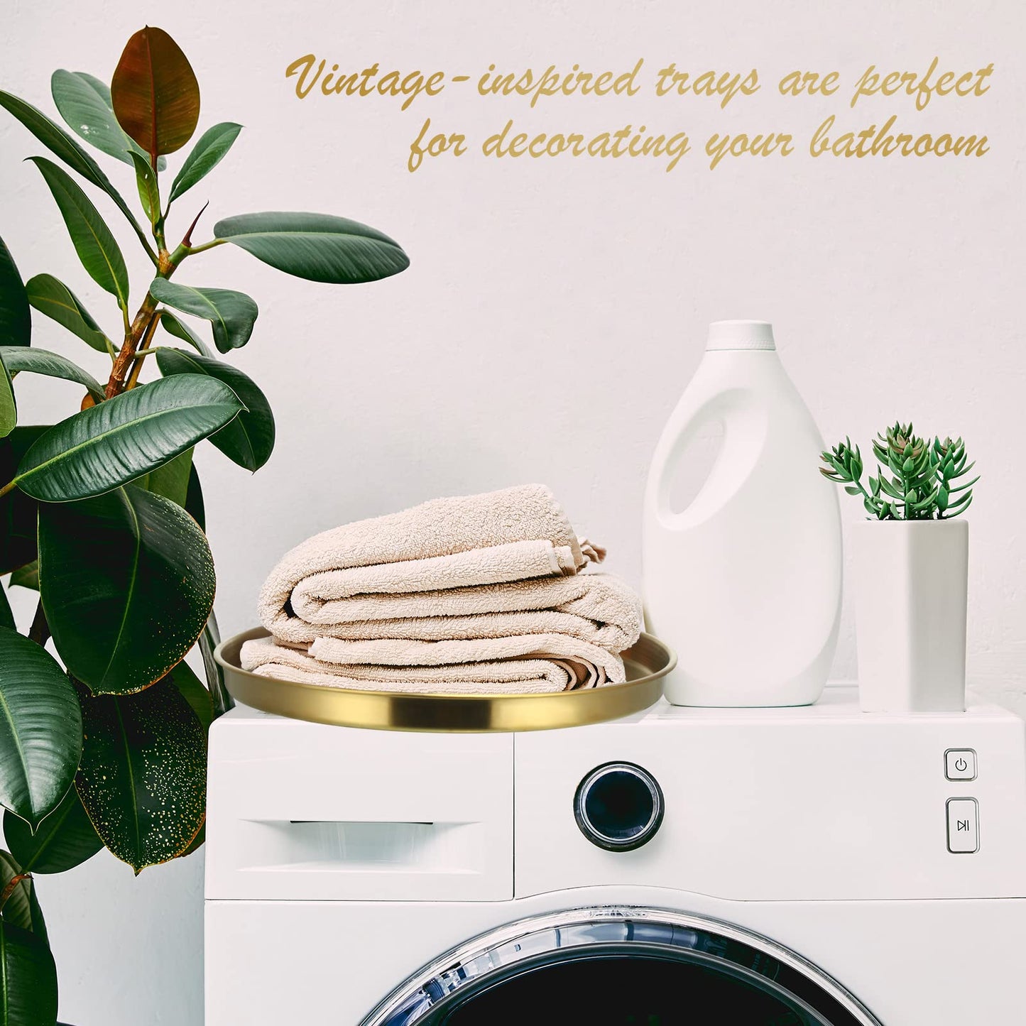 Thenshop 3 Pcs 12 Inch Gold Round Serving Tray Stainless Steel Circle Decorative Vanity Gold Plate Metal Jewelry Makeup Organizer Dishes for Gift Wedding Coffee Table Bathroom Dessert Christmas