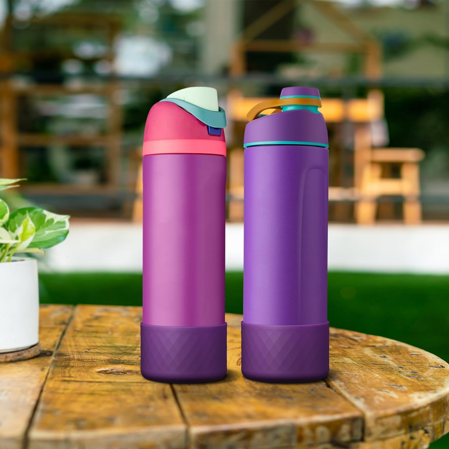 Alwenid 2PCS Silicone Water Bottle Boot for Owala 24 Oz, Anti-Slip Protective Sleeve Bottom Bumper Protector for FreeSip, Twist, and Flip Stainless Steel Water Bottles (Dark Purple)