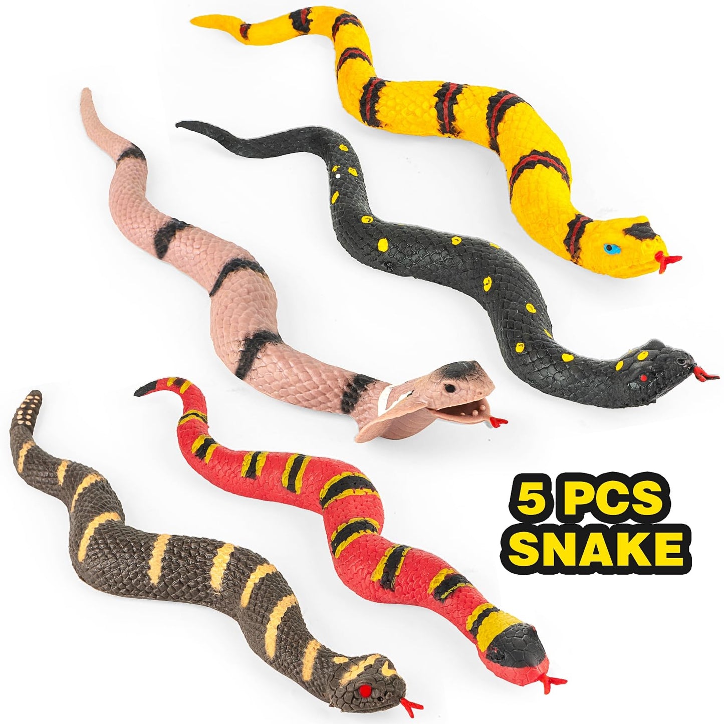 Niskaqsn 5PCS Realistic Rubber Snake,Soft and Stretchy Snake Toys for Kids,Fidget Toys for Adults,Squeeze Toys,Stretch Toys,Fake Snake Toys, Decoration Party Favors Prank Props Toys