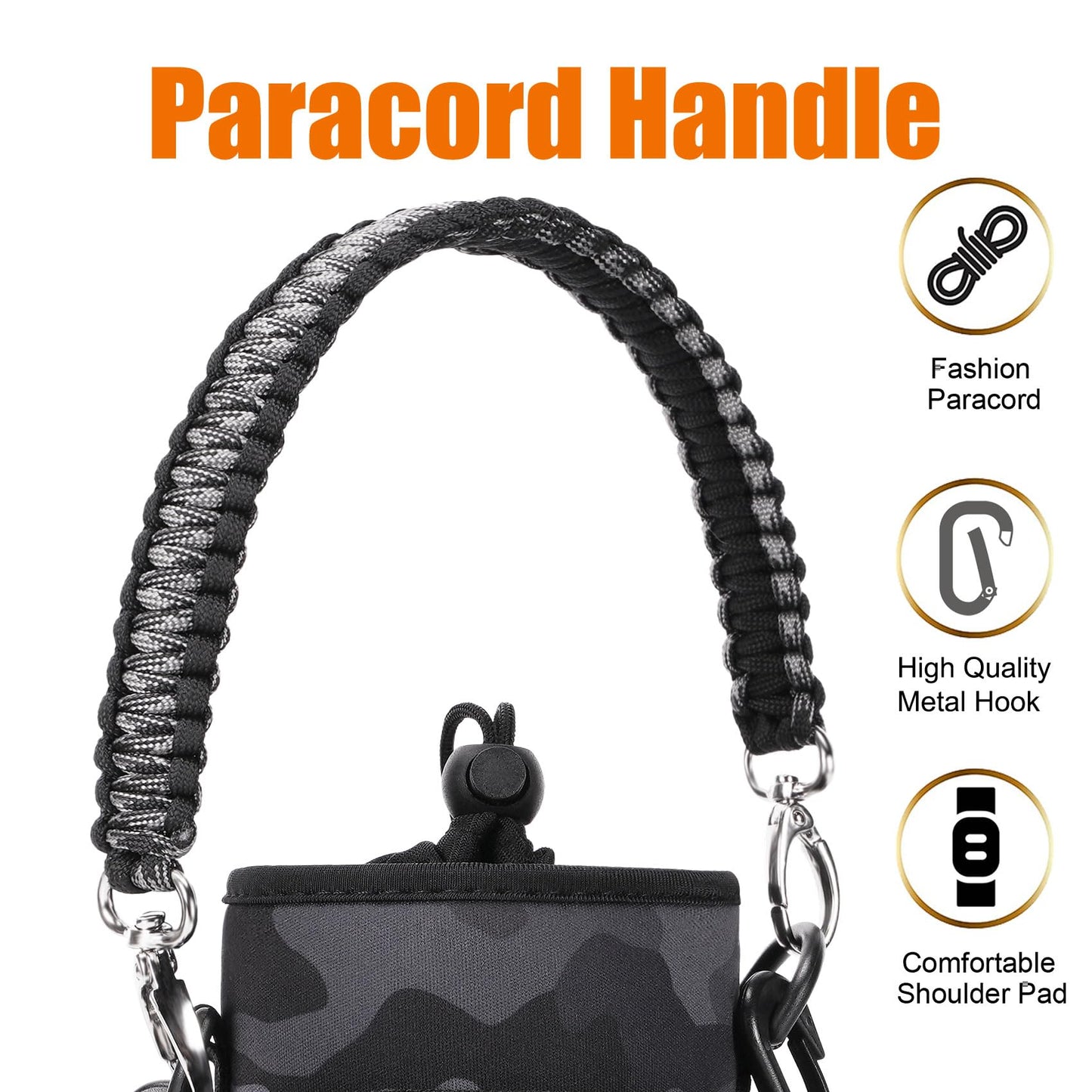 AceTreker 32 oz 40 oz Water Bottle Carrier, Neoprene Water Bottle Holder with Strap & Paracord Handle, Sport Bottle Sleeve Sling Bag with 2 Pocket for Travelling, Walking, Camping-Gray Camo
