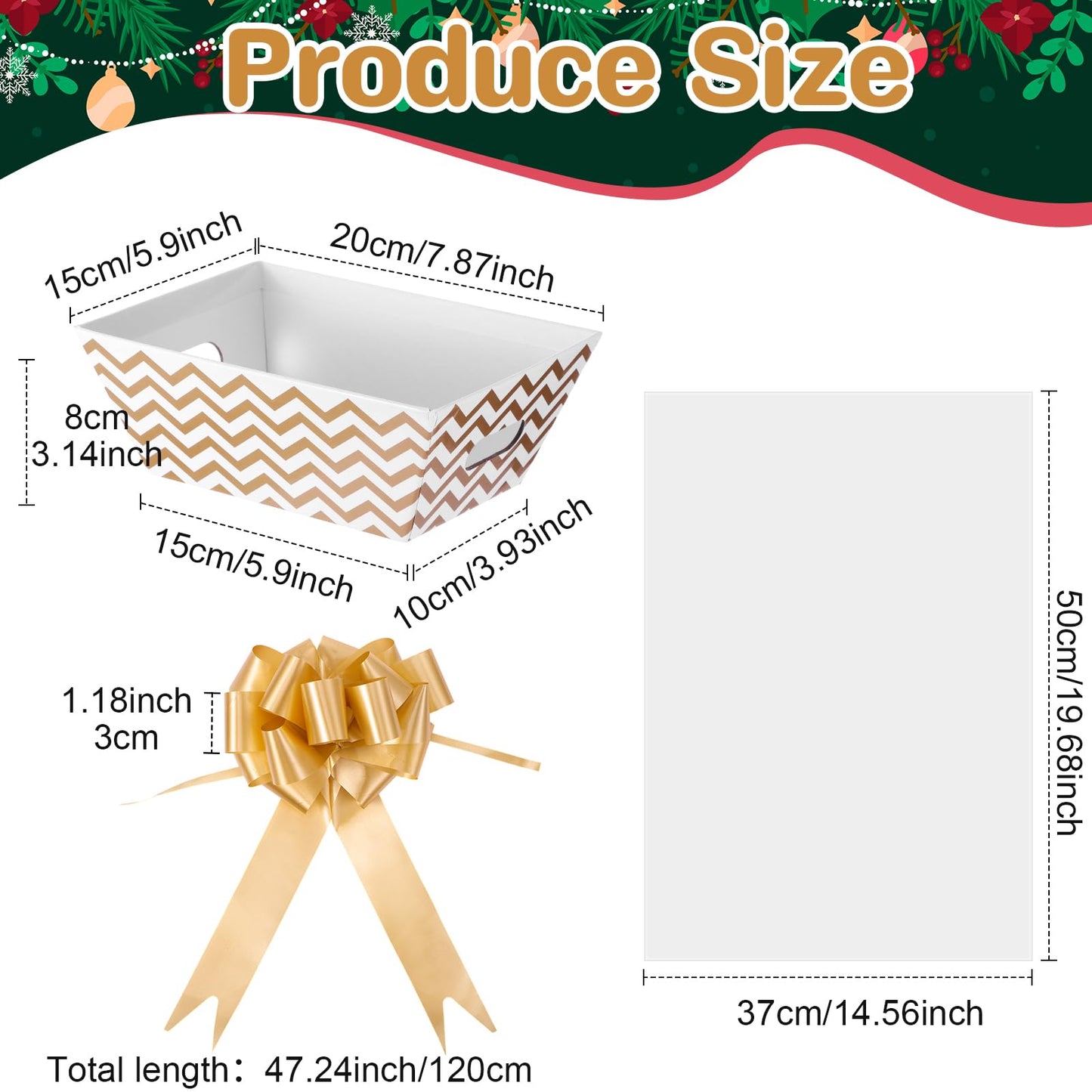 Canlierr 50 Pcs Basket for Gifts Empty Include 12 Pcs 8" x 6" x 3" Basket Empty to Fill with Handles 18 Pull Bows and 20 Clear Plastic Bags for Wedding Birthday Party Gift Wrapping(Golden)