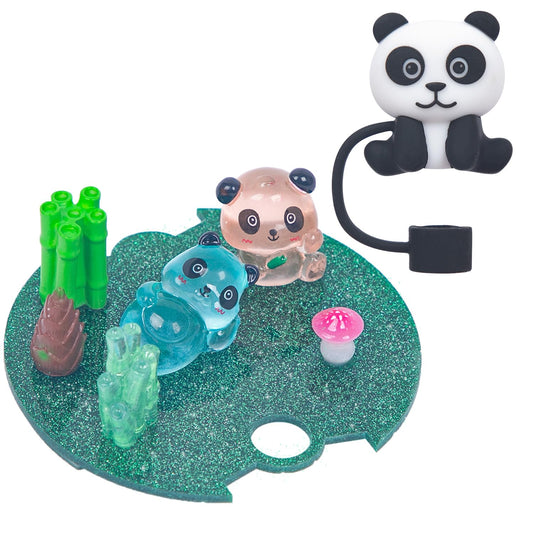 Compatible with Stanley Cup Lid Accessories Charms, Charms for Stanley Cups H2.0 Accessories 30oz 40oz with Silicone Straw Cover Cap for Tumblers (Panda, 40oz)