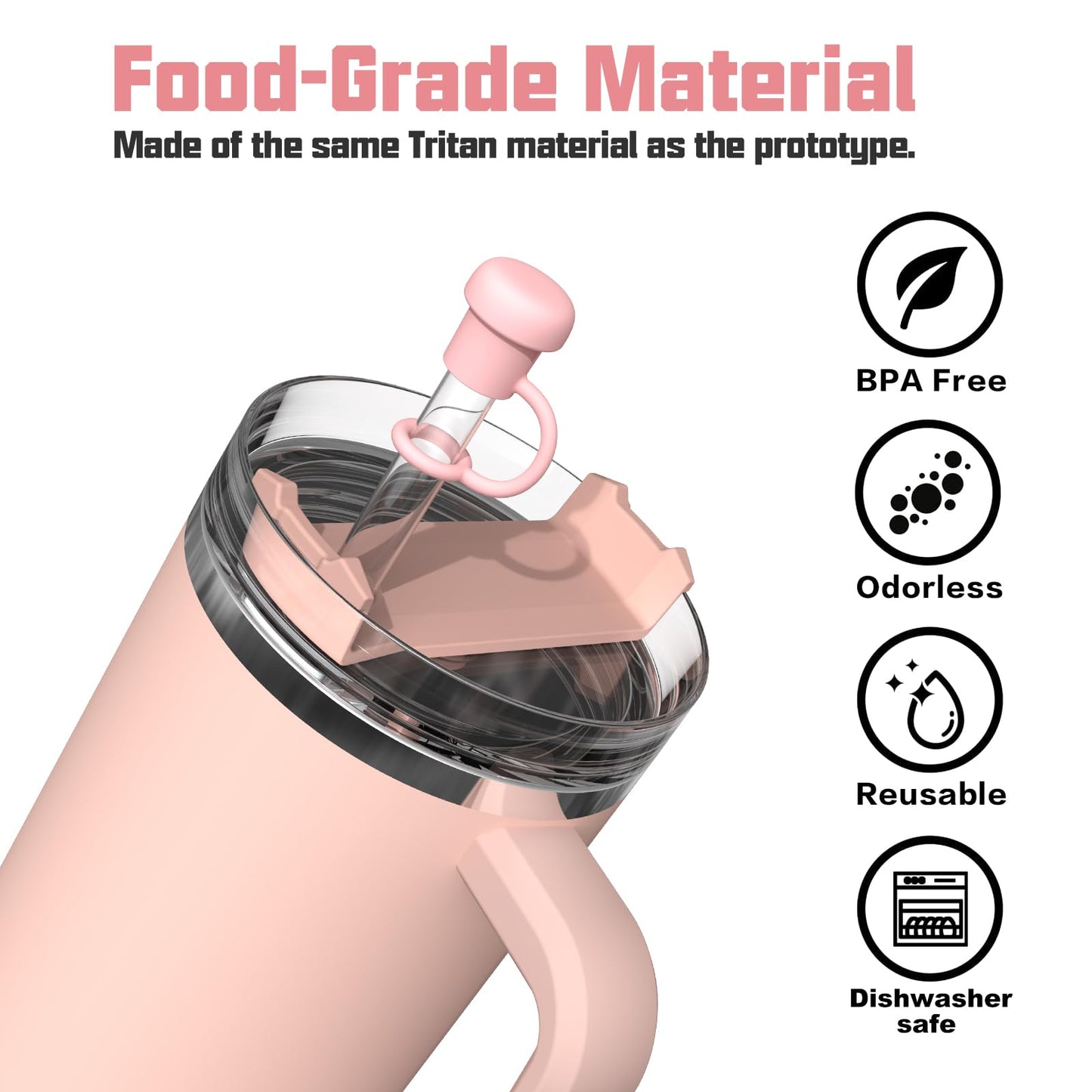 Adjustable Straw Cover for All Brand of Stanley, Simple Modern, Yeti, Owala, Hydro Flask, Reduce, Maars, Meoky, MaxBase, Beast, Hydrapeak and so on, Diameter 6mm-10mm, BPA Free, Dishwasher safe Pink