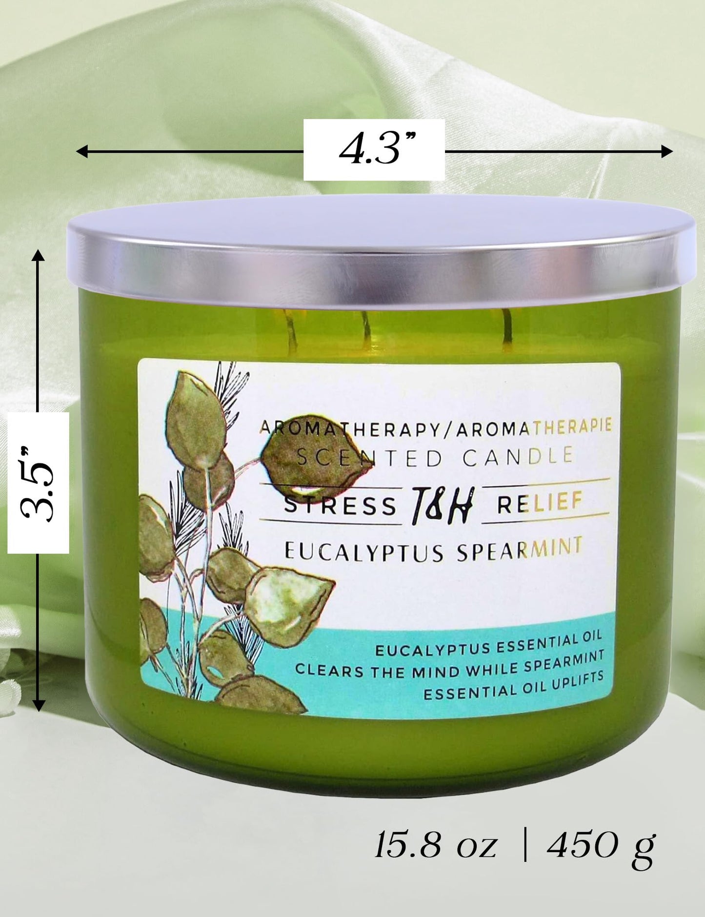 Eucalyptus Spearmint Aromatherapy Candle 3-Wick | Soy Scented Candles for Home | 15.8 oz Large Candle for Men and Women | Long Lasting Eucalyptus Candles | Decorative Candle Gift