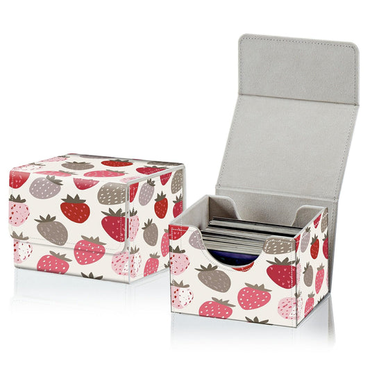 RWUTYTIUL Card Deck Box for MTG Cards, Card Storage Box Fits 100+ Sleeved Cards, PU Leather Large Size Strong Magnet Card Deck Case Holder for Board Game Magic MTG TCG CCG, Strawberry