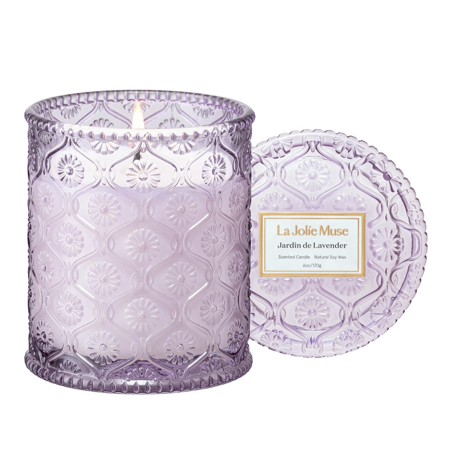 LA JOLIE MUSE Lavender Lilac Candle, Mothers Day Candles Gifts for Women, Jardin de Lavender Scented Candle, Aromatherapy Coconut Candles for Home Scented, 6 Oz 40 Hour Burn Time