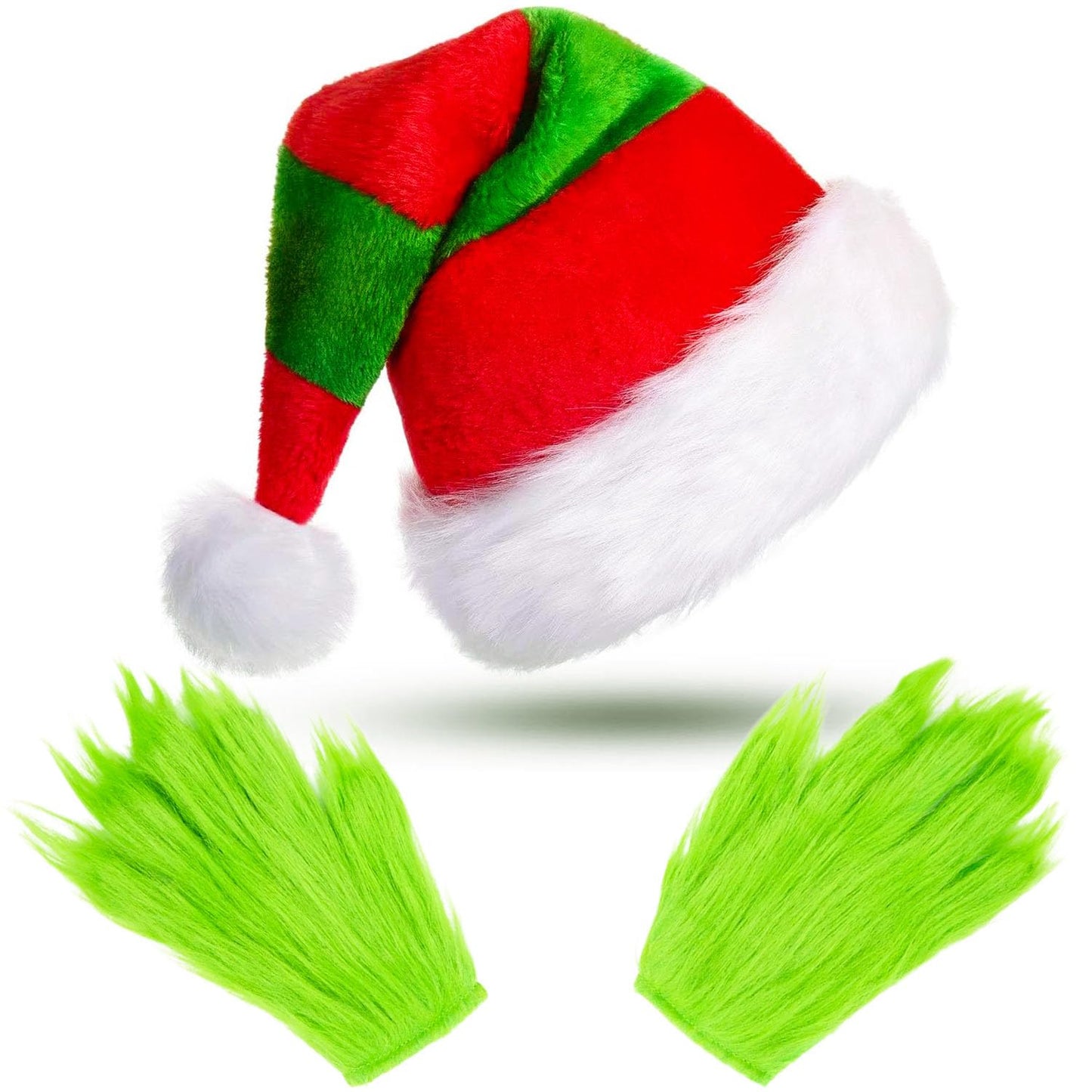 TIZHJOZI Christmas Hat, Santa Hat and Furry Gloves, Soft Plush Santa Costume for Adult, Christmas Party Headwear Accessories