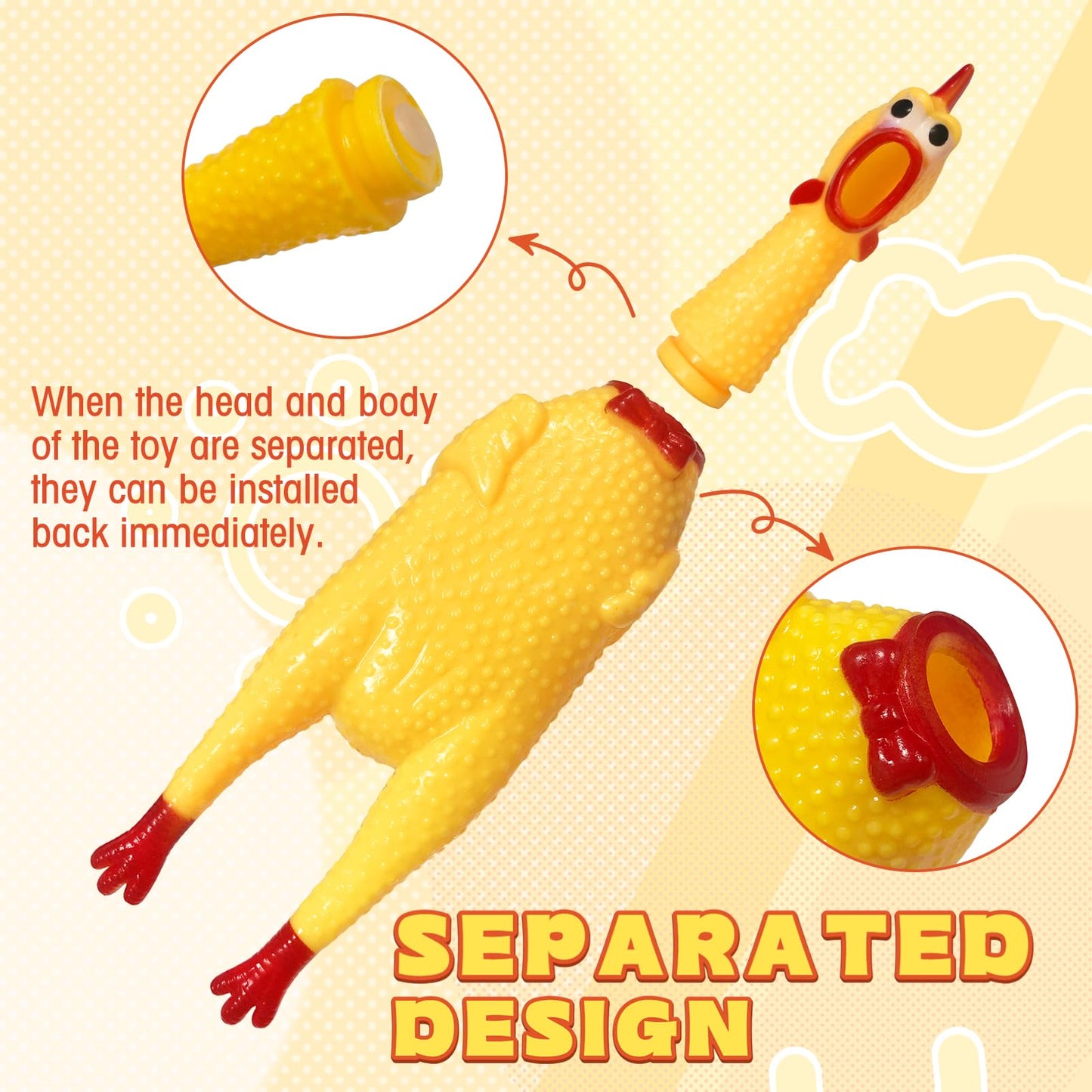 Zddaoole 6 Pcs Large Screaming Chicken Dog Toys,Yellow Rubber Chicken 12 inch,Squeeze Squeaky and Screaming Chicken,Prank Novelty Toy for Kids or Adults