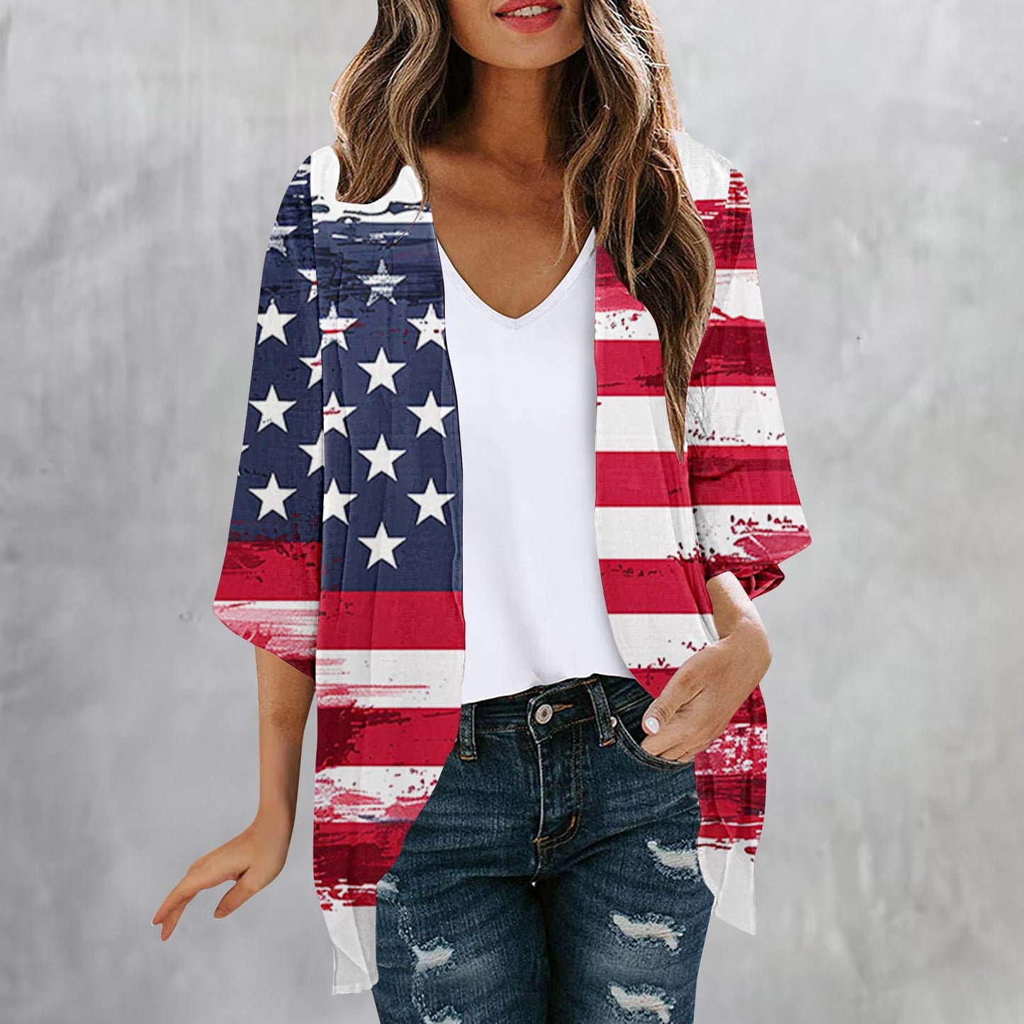 My Orders Deals Of The Day Clearance Women American Flag Lightweight Chiffon Cardigan Short Sleeve Flowy 4th of July Cover Up Casual Open Front Blouse Top Multicolor,XL