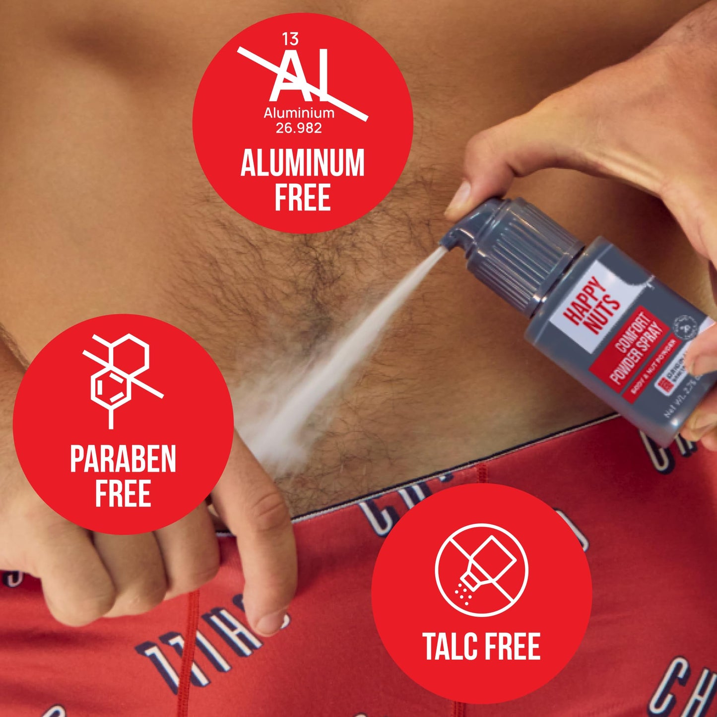 HAPPY NUTS Comfort Powder Spray: Anti Chafing & Mens Deodorant, Aluminum-Free, Sweat and Odor Control for Jock Itch, Groin and Men's Private Parts