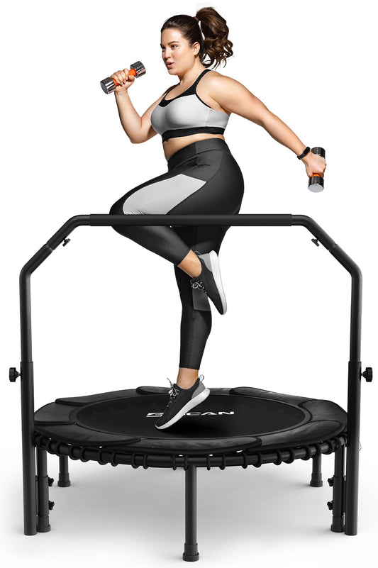 BCAN 450 LBS Foldable Mini Trampoline, 40" Fitness Trampoline with Adjustable Handle Bar, Bungees, Stable & Quiet Exercise Rebounder for Kids Adults Indoor/Garden Workout-Black