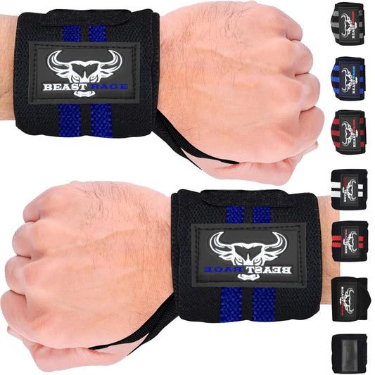 BEAST RAGE® Wrist Wraps for Weightlifting Adjustable Lifting Straps & Wrist Straps with Thumb Loop for Enhanced Gym Support, Wrist Support for Powerlifting, Bodybuilding and Gym workout (Black Blu)