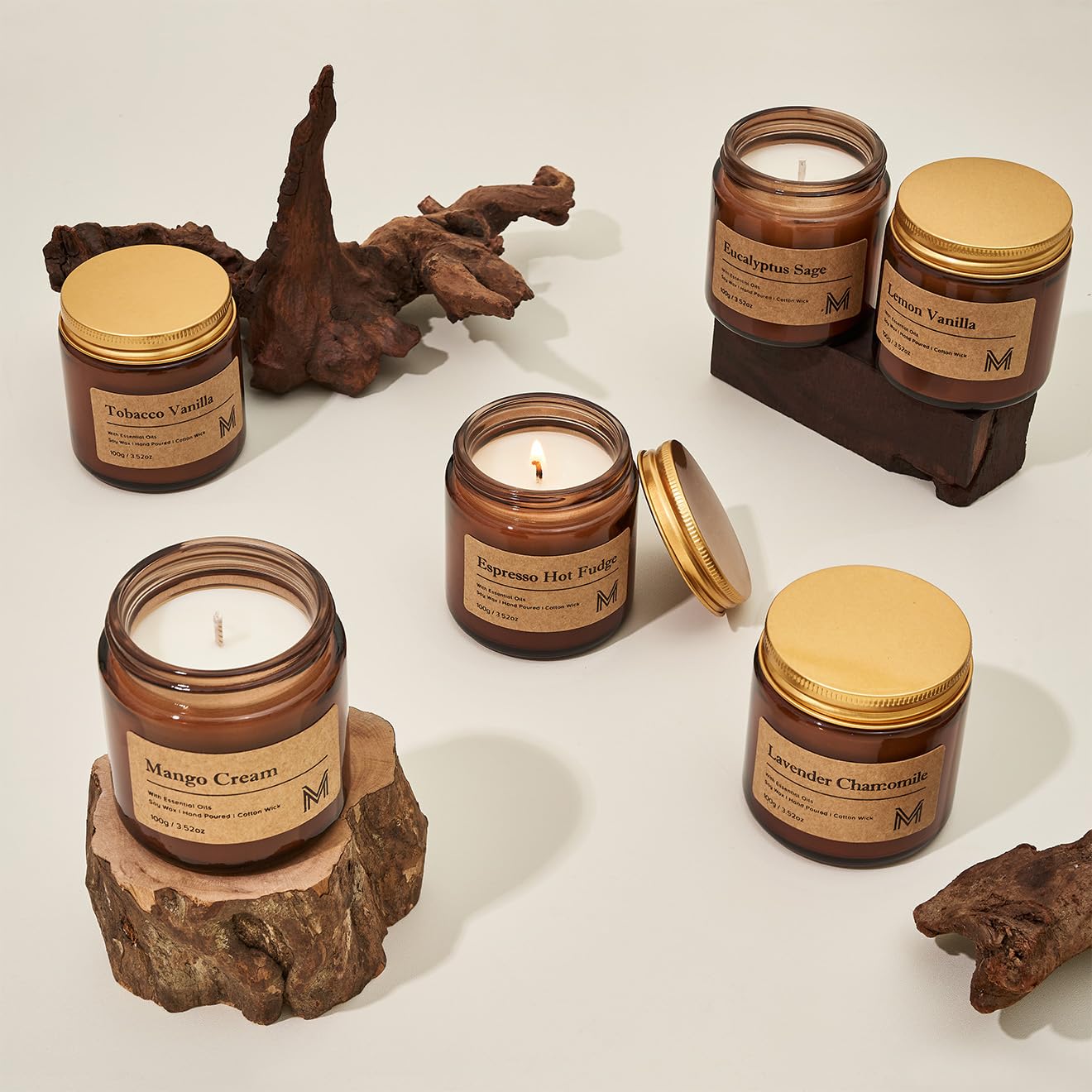 M&SENSE 6 Pack Candles Gift for Home Scented Aromatherapy Candle Set for Women Soy Wax Long Lasting Amber Jar Candles Gift for Birthday Housewarming Mother's Valentine Day