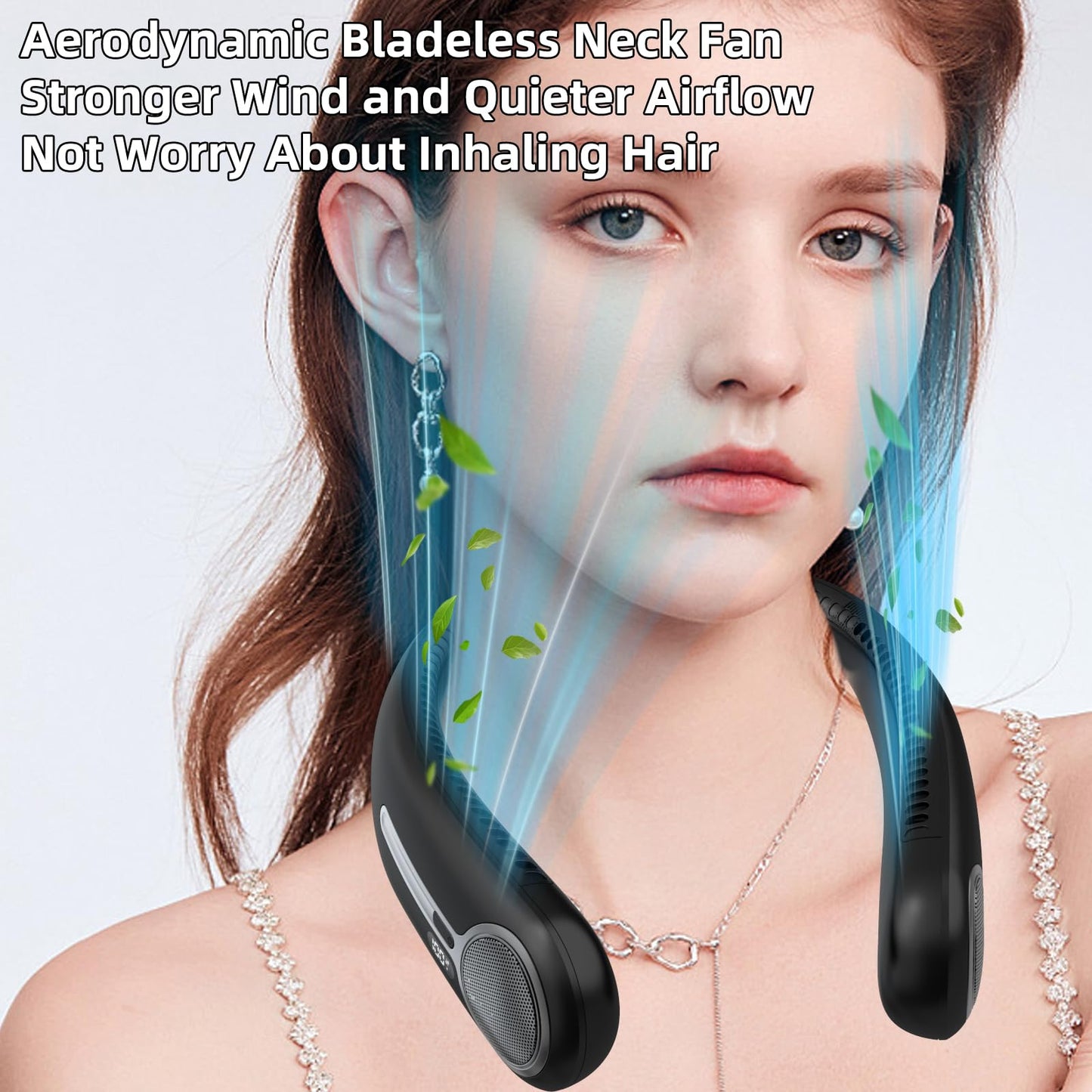 Portable Neck Fan,Gift Ideas,Personal Wearable Bladeless Fan,360° Cooling,LED Display,4-Speeds,6000mAh Rechargeable,Powerful Wind,Outdoor Travel Camping,Birthday Gifts for Men Women Dad Mom (Black)