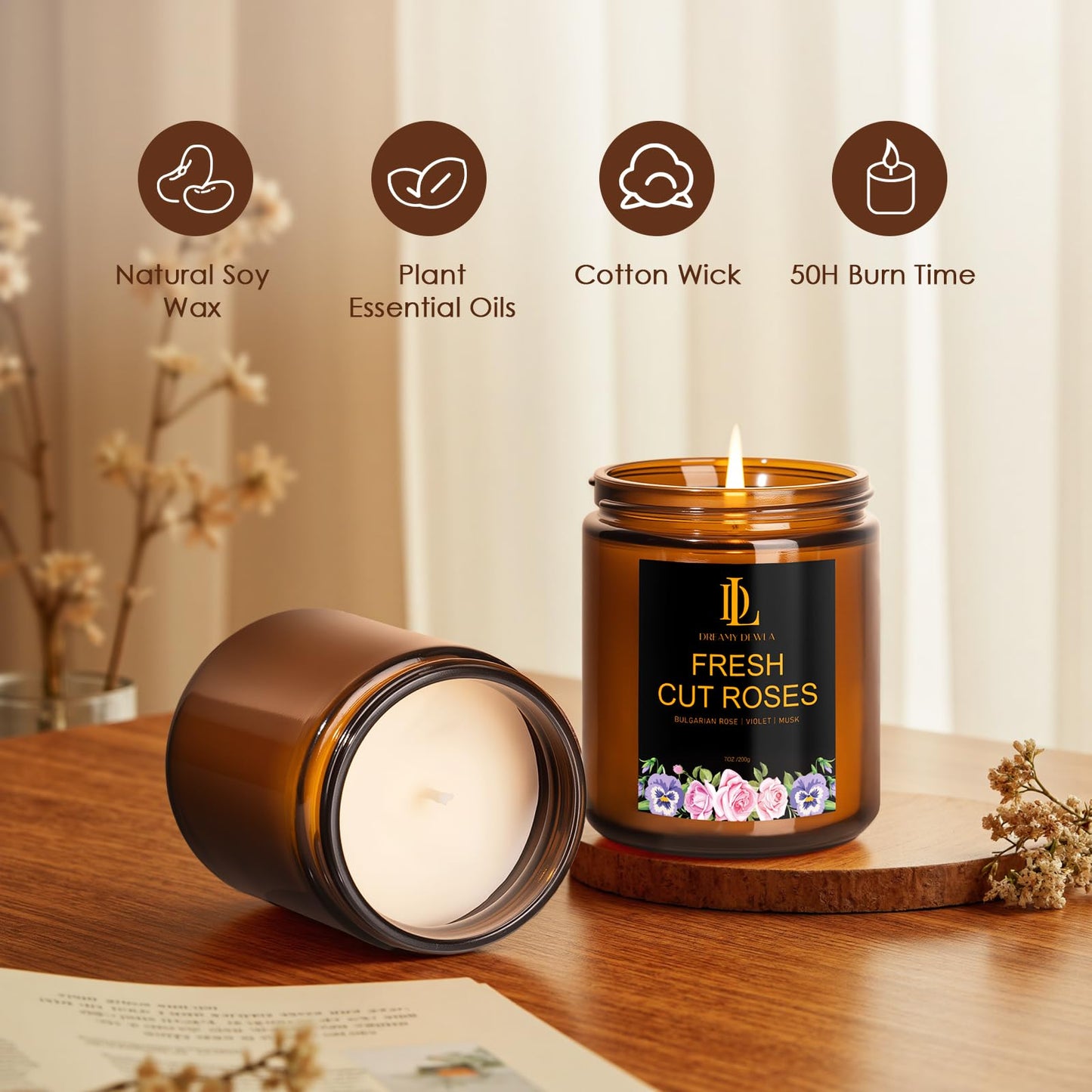 4 Pack Scented Candles Gift Set, 28oz Soy Candle for Home Scented, Aromatherapy Candle Gifts for Women & Men, Scents of Fresh Cut Roses/Lemon Lavender/Vanilla Cupcake/Amber Patchouli