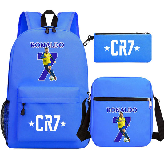 enttgo Cristiano Ronaldo Bookbag 3Pcs Set-Lightweight Casual Travel Daypack-Waterproof Backpack+Shoulder Bag+Mini Case Set