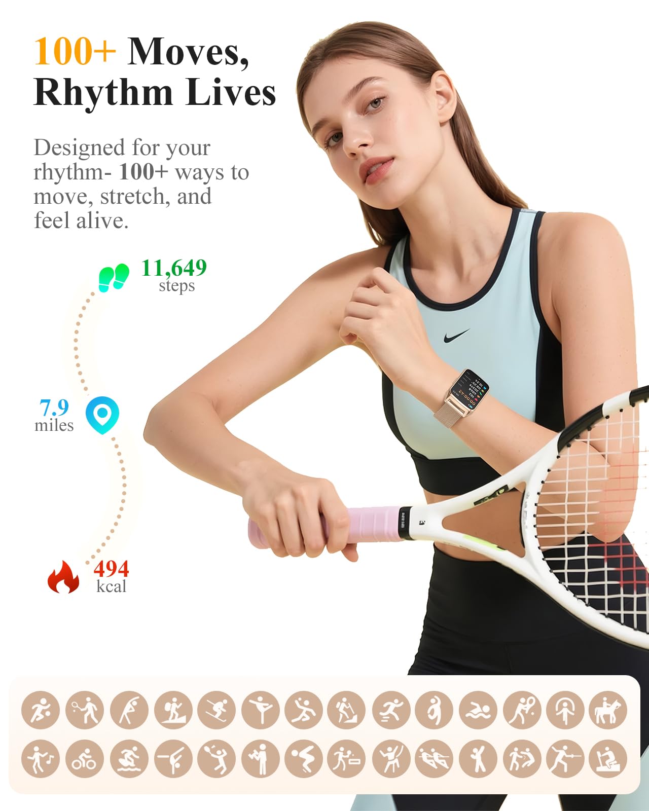 Fitness Tracker Watch for Women Men, Step Counter Compatible with iPhone Android, IP68 Waterproof Activity Tracker with Calorie and Sleep Monitor, 110+ Sports Modes Pedometer Smartwatch Smart Watch