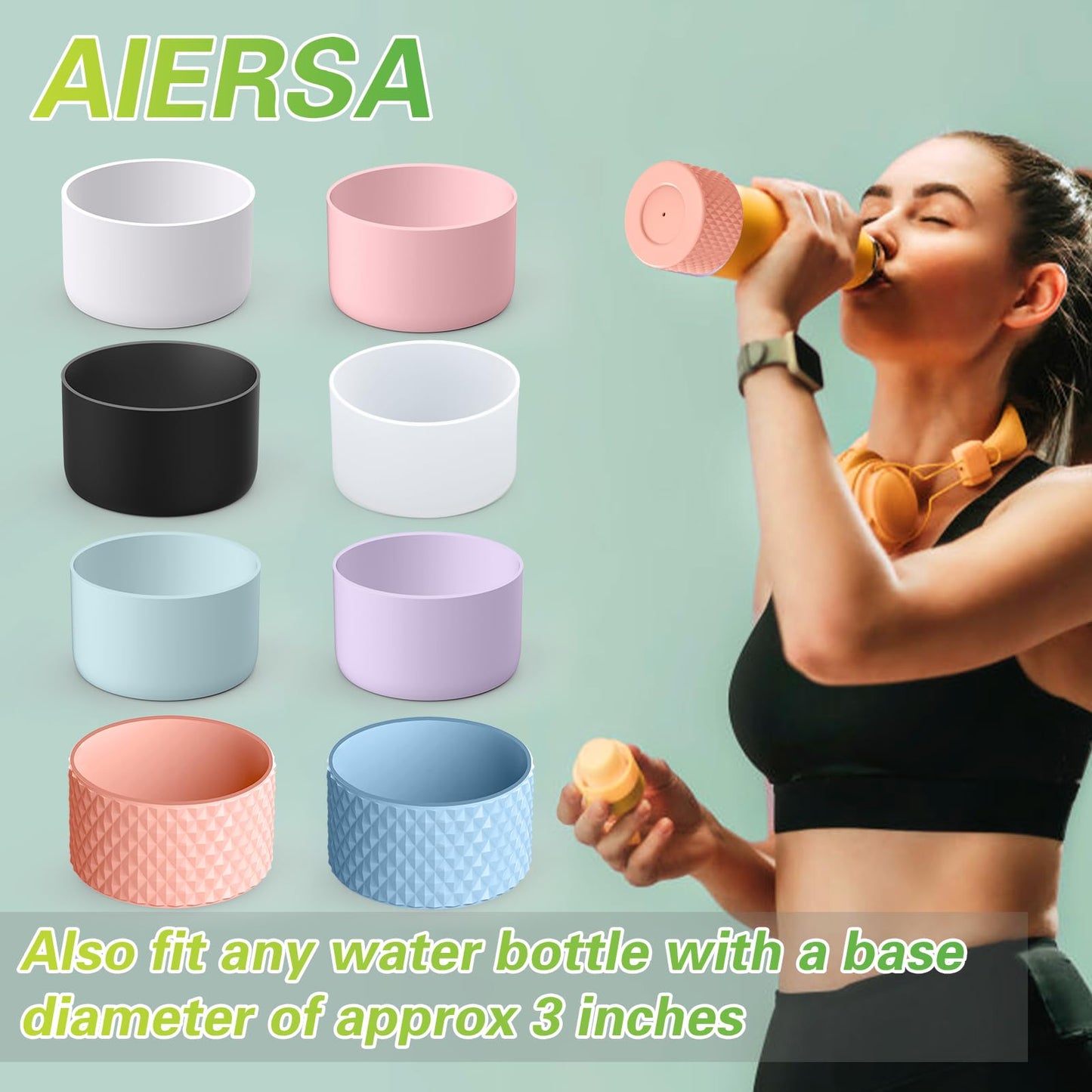 AIERSA 3Pcs Silicone Boot Sleeve for Stanley Quencher 40 oz 30 oz Tumbler with Handle & for IceFlow 20oz 30oz, Protective Water Bottle Cup Bottom Bumper Cover for Stanley Tumbler Accessories, Black