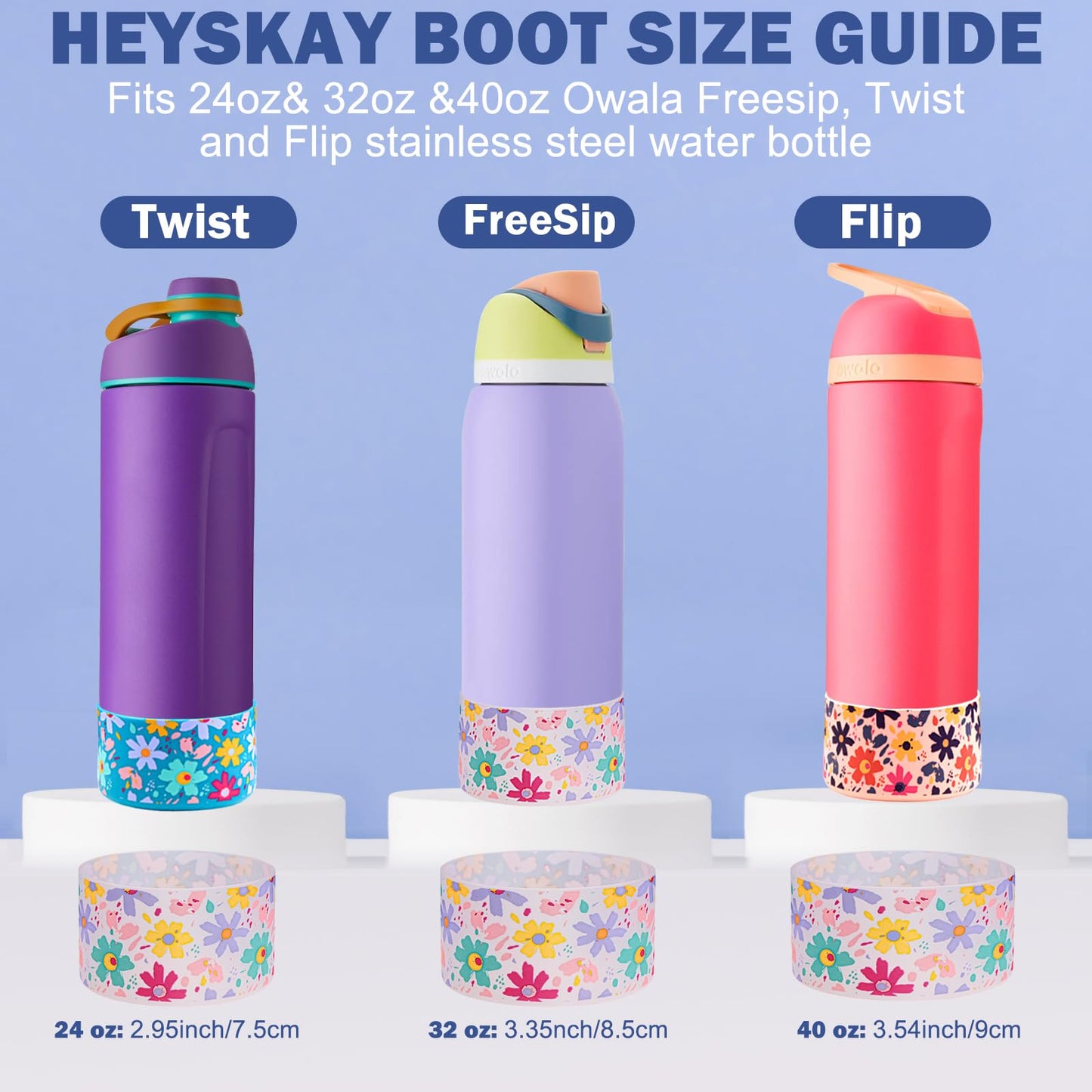 HEYSKAY 2PCS Silicone Boot for Owala Flask Water Bottle 24oz Anti-Slip Protective Sleeve for Owala Twist,FreeSip and Flip Stainless Steel Water Bottle BPA-Free Boot Bottom Base