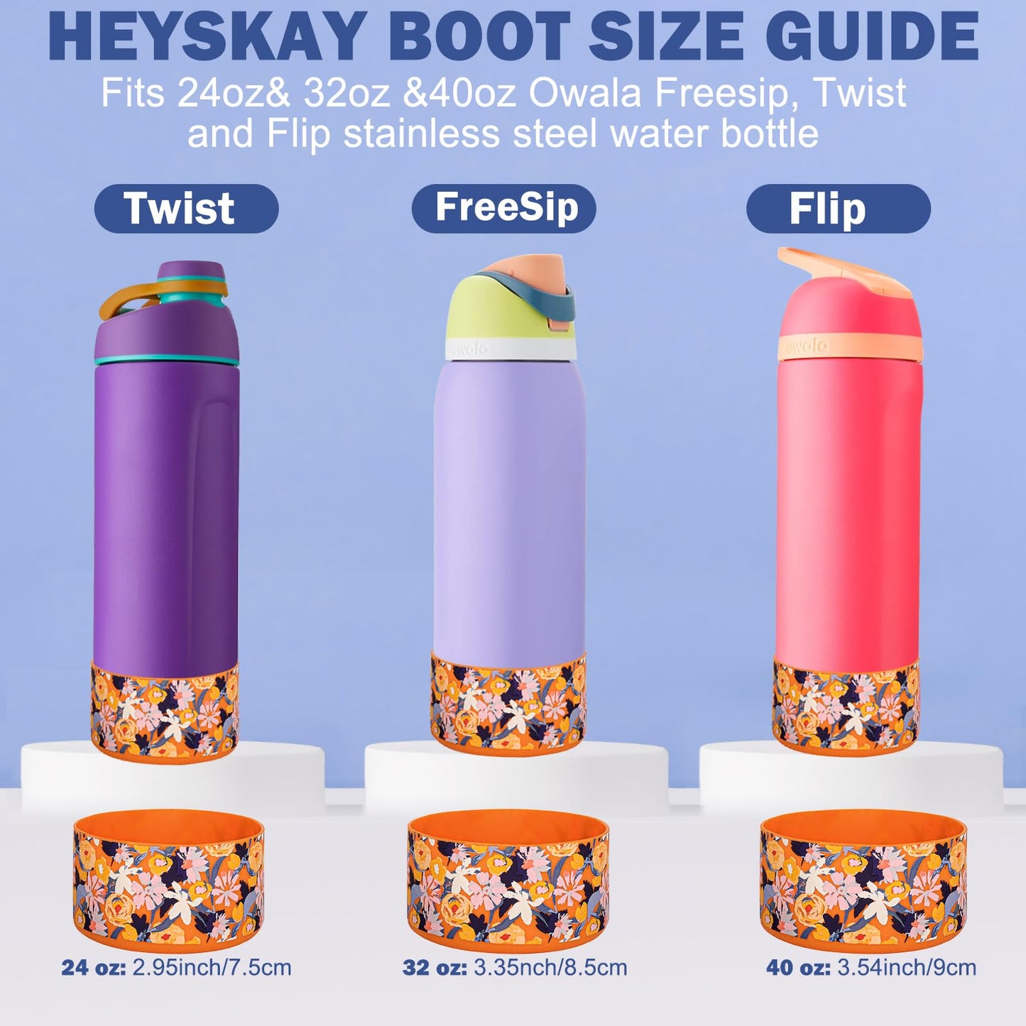 HEYSKAY 2PCS Silicone Boot for Owala Flask Water Bottle 24oz Anti-Slip Protective Sleeve for Owala Twist,FreeSip and Flip Stainless Steel Water Bottle BPA-Free Boot Bottom Base