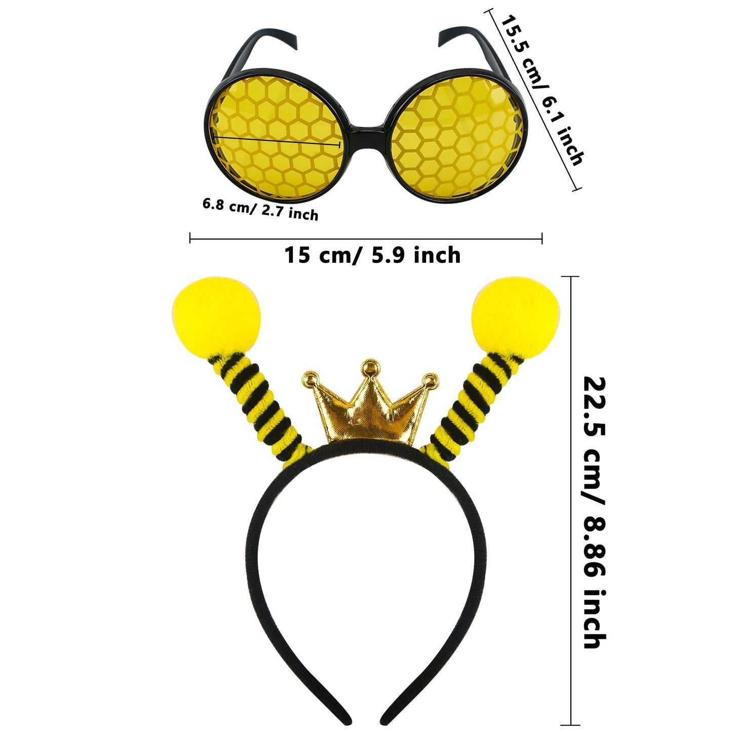 Flahard 12 Pcs Bee Headband Glasses Set Bee Headband with Sunglasses for Adults Kids New Year Cosplay Costume Accessories