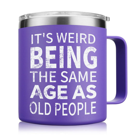 NOWWISH Birthday Gifts for Women, It's Weird Being The Same Age As Old People Mug, Funny Gifts for Women, Mom, Wife, Grandma, Best Friend (14oz, Purple)