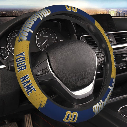 GENERIC Milwaukee Custom Car Steering Wheel Covers,Personalized Name and Number,Anti Slip Elasticity Baseball Car Accessories,Universal 15 Inch Fit Suit for Most Car,SUV,ATV,Truck.