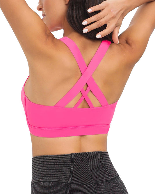 RUNNING GIRL Sports Bra for Women, Criss-Cross Back Padded Strappy Sports Bras Medium Support Yoga Bra with Removable Cups(2353 Brilliant pink_XS)