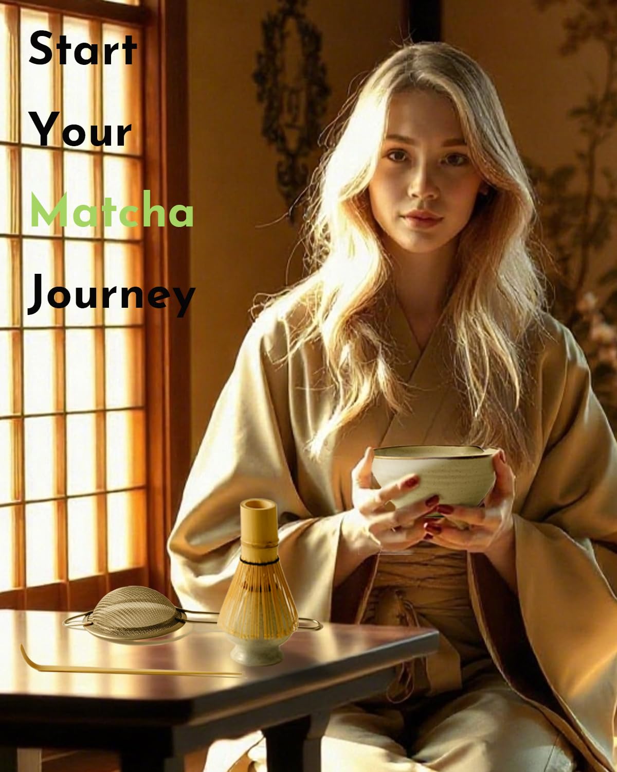 Zzlright Matcha Whisk Set,Matcha Set,Matcha Kit,Matcha Bowl with Spout,Scoop,Sifter,Bamboo Whisk,Chasen Holder,Unique Gifts for Women Grifend,Gifts for Christmas, Birthday,Halloween