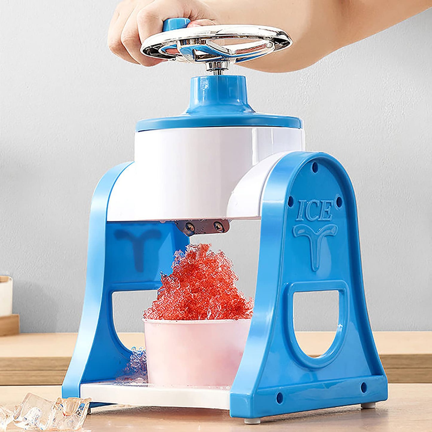 PAILON Mini Manual Ice Crusher, Household Hand Crank Ice Shaver Machine, Portable Ice Shaver and Snow Cone Machine, for Snow Cone, Slush, Shaved Ice