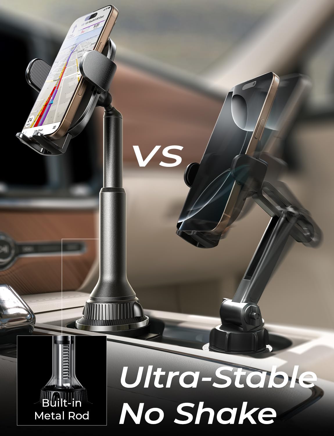 LISEN Cup Phone Holder No Shaking Phone Holder for Car, 360° Adjustable iPhone Holder for Car Accessories for Women Truck Jeep Golf for iPhone 16e 16 15 14 13 Pro Max Samsung S25 All 4-17'' Phone