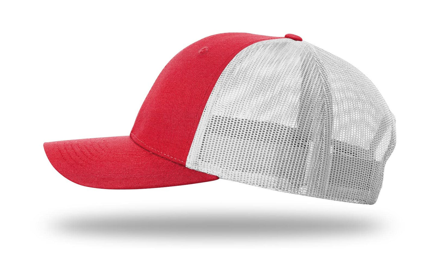 Richardson 115 Low Profile Trucker Hat Snapback Cap Adjustable Baseball Hat Blank Hat Bulk Hats - Red Heather/Light Grey