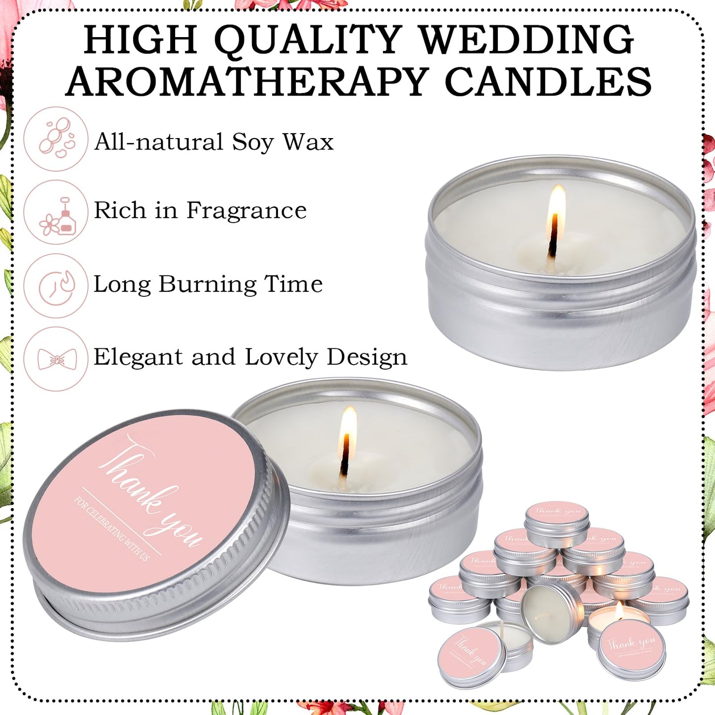 MTLEE 50 Pcs Thank You Candles Gift Wedding Favors Baby Shower for Guests 1 oz Lavender Scented Soy Wax Candle Aromatherapy Candle Favors for Bridal Baby Shower(Pink,Thank You)