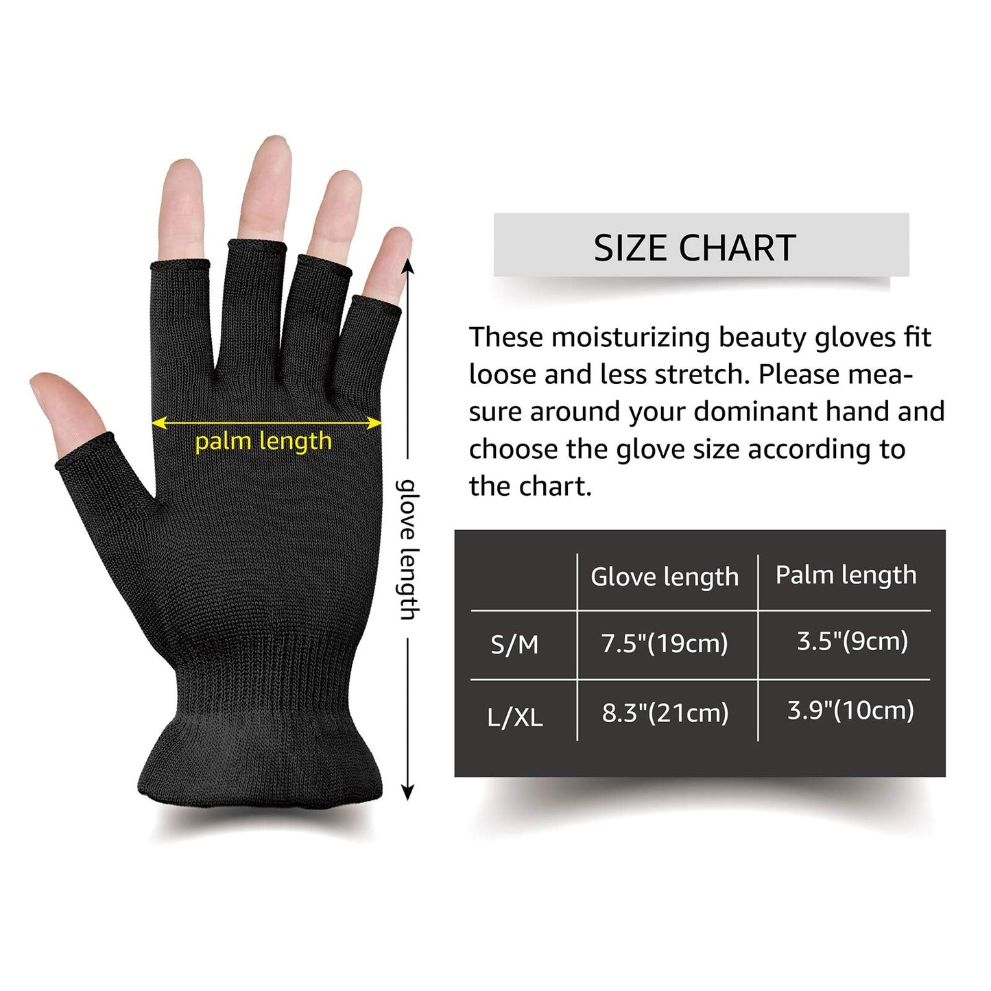 MIG4U Fingerless Moisturizing Gloves, Half Finger Touchscreen Beauty Glove for Eczema, SPA, Dry Hands, Skin Treatment, Summer Sun UV Protection (L/XL, Black-1 Pair)