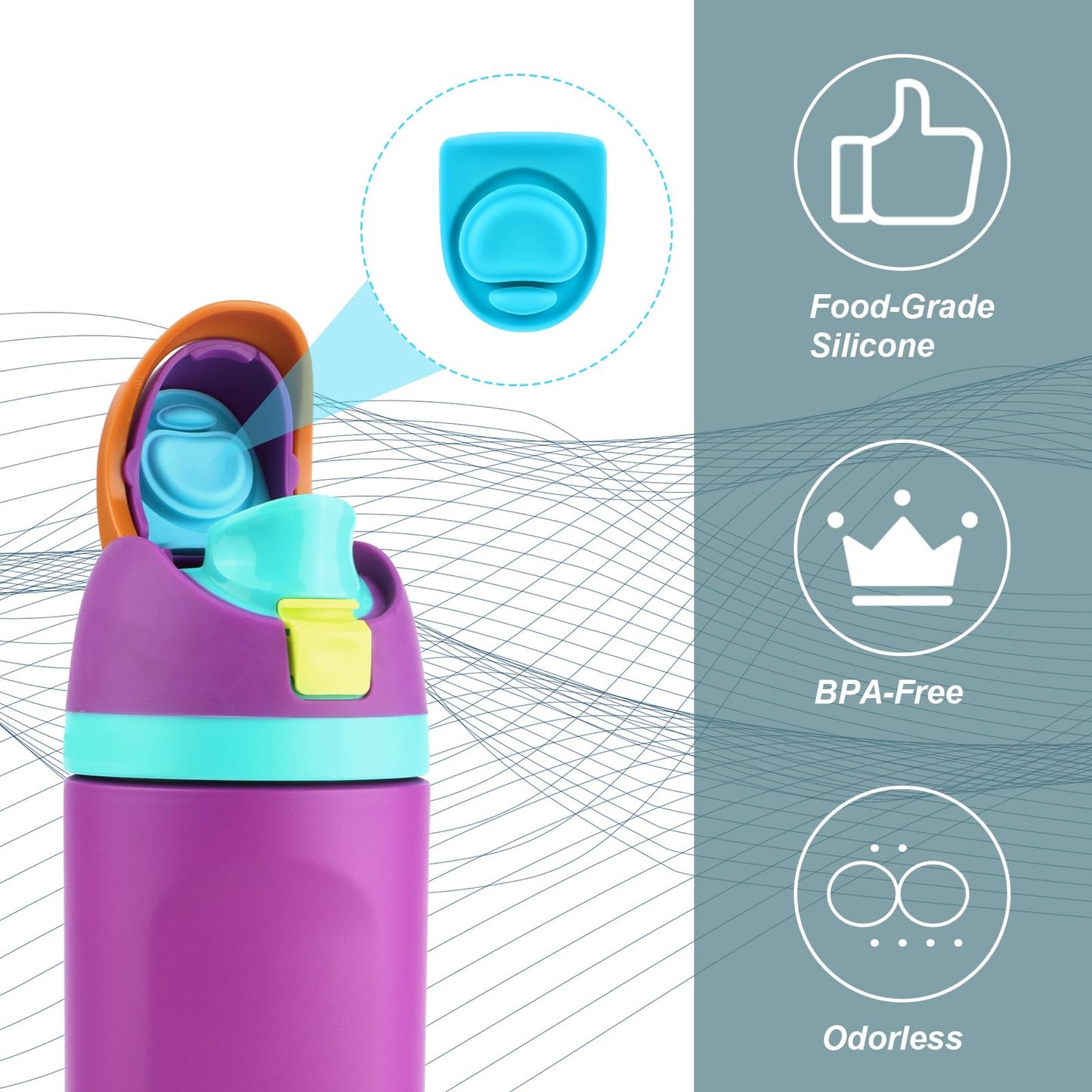 4pcs Replacement Stopper Compatible with Owala FreeSip 24oz 32oz, Water Bottle Top Lid Gasket for Owala 19/24/32/40oz Seal Bottle Cap Mouth Stopper Part Silicone Plug Accessories BPA-Free (Cyan)