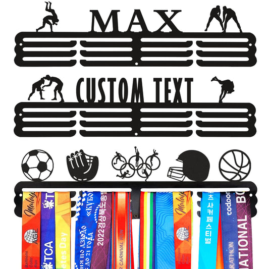 Goutoports Personalized Wrestling Medal Hanger with Name Sport Medal Holder Display Rack for Awards Ribbons - Custom Metal Holder - Holds Up to 60 Medals - Birthday for Athlete Boys Girls