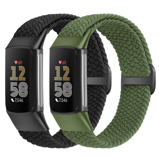 VNDAPT Elastic Braided Bands Compatible with Fitbit Charge 5/Fitbit Charge 6 for Women Men, Breathable Adjustable Stretchy Nylon Loop Sport Replacement Wristbands for Fitbit Charge 6 Charge 5 Straps