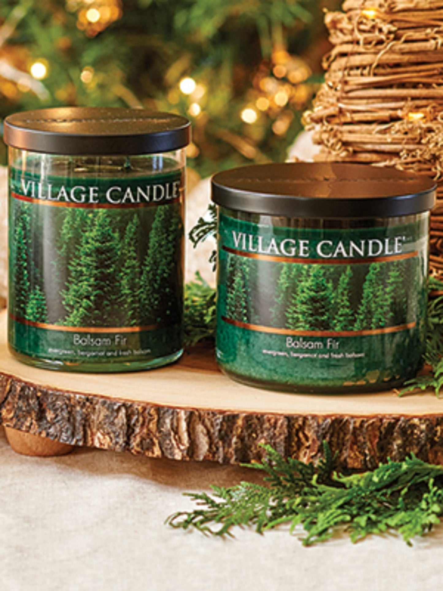 Village Candle Balsam Fir 17 oz Glass Bowl Scented Candle, Medium,Green