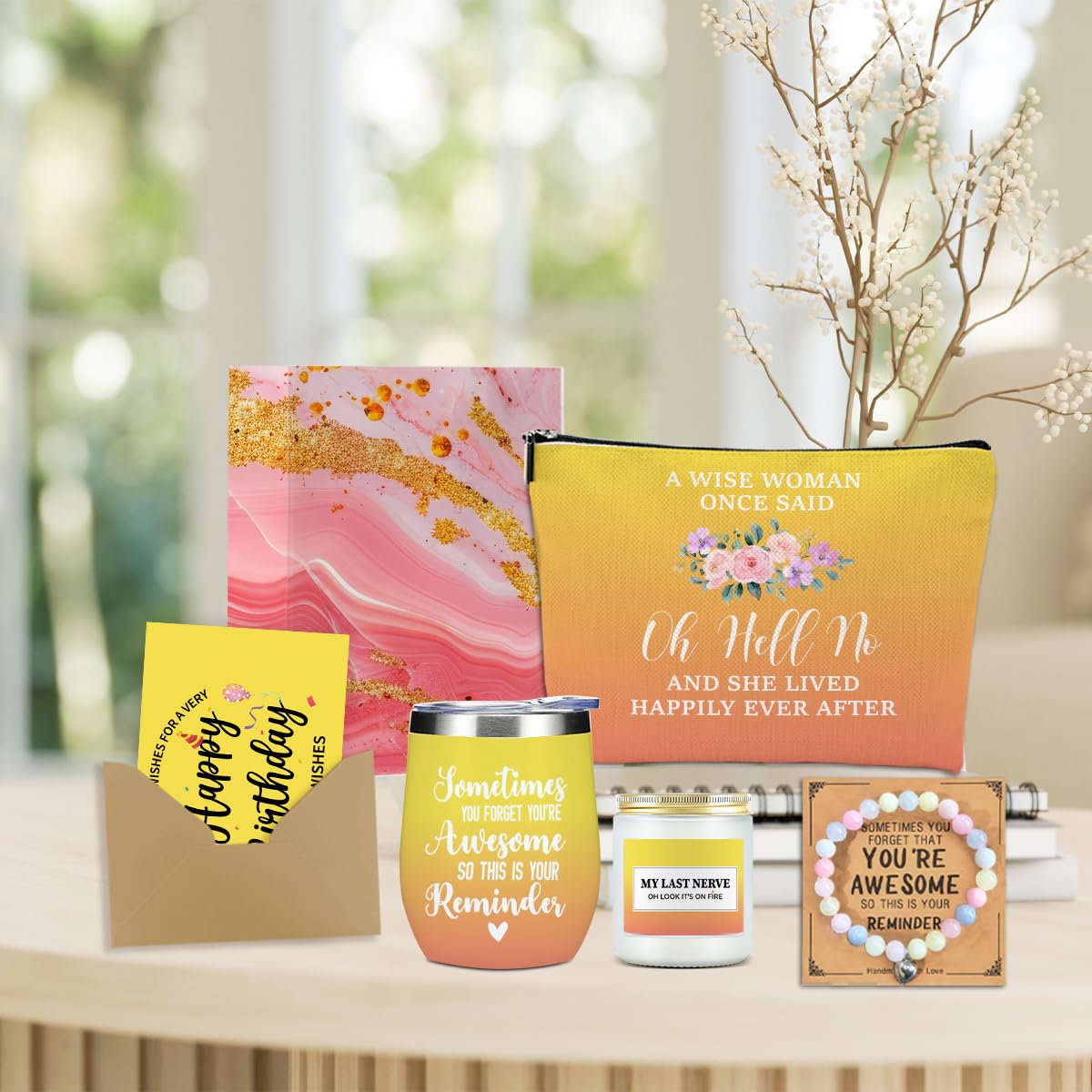 Birthday Gifts for Women Friendship, Funny Best Friend Birthday Gifts for Women Mom Wife Aunt Coworker Teacher Christmas Wine Tumbler Coffee Mug Makeup Bag Bracelets Braclets Scented Candle