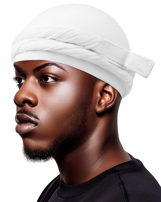 BEACE Turban for Men & Women, Silk Satin Lined Pre-Tied Halo Turban Durag Head Wrap Skull Cap beanie Hair Cover for Sleeping