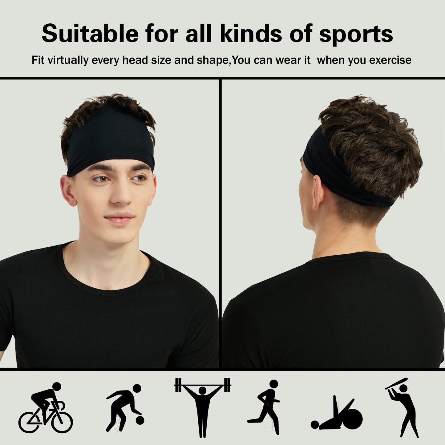 Pilamor Sports Headbands for Men (5 Pack),Moisture Wicking Workout Headband, Sweatband Headbands for Running,Cycling,Football,Yoga,Hairband for Women and Men (White, Brown, Dark Gray, Black, Green)