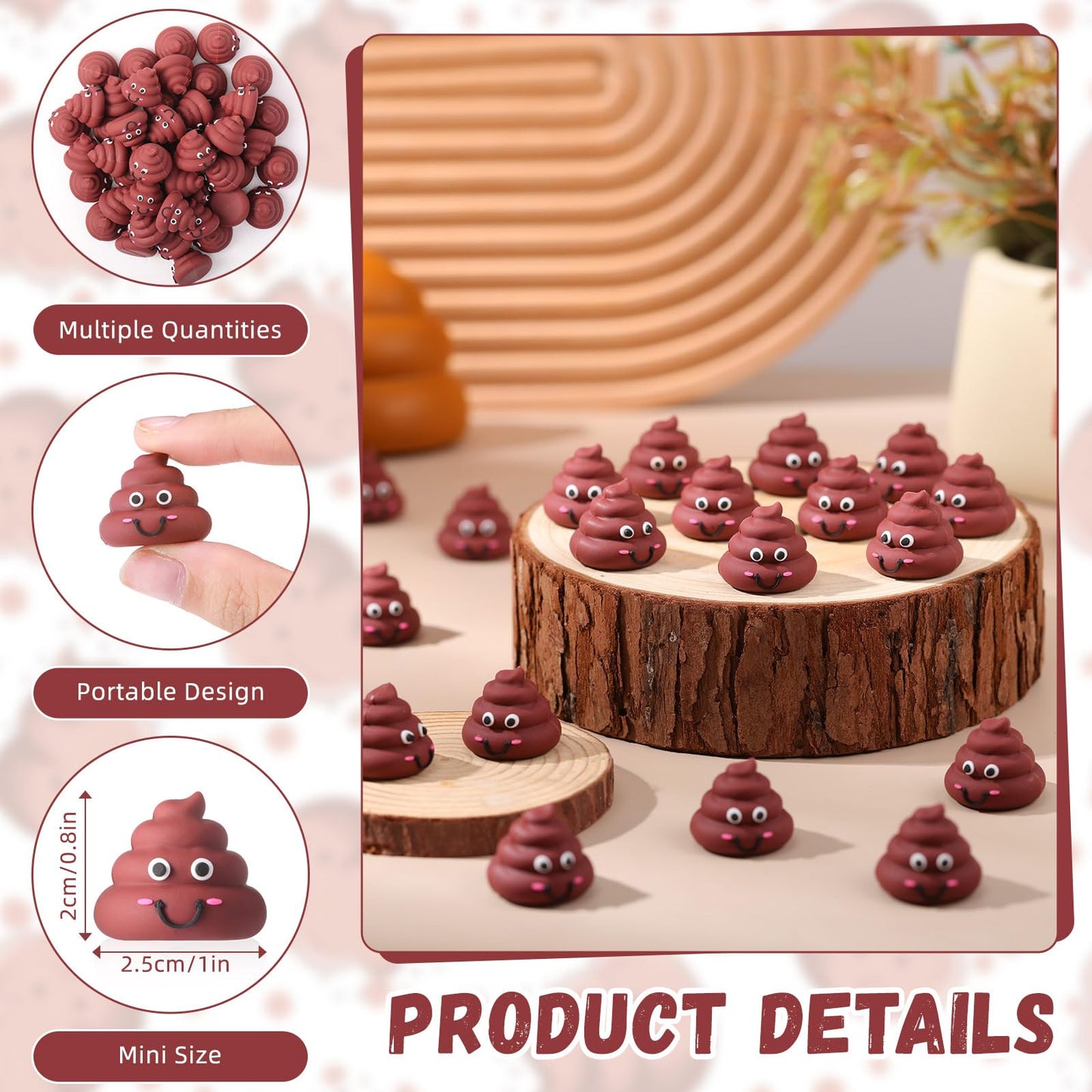 WinnerWhy 100 Pcs Mini Poop Figures Small Poop Figurines Poo Toys Fake Poop Classic Brown Poop Rubber Poop for Prank Hide Seek Goodie Bags Piñata Stuffers Party Supplies Gifts Easter Egg Fillers