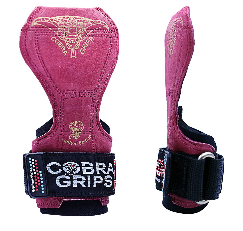Cobra Grips PRO Weight Lifting Gloves Heavy Duty Straps Alternative to Power Lifting Hooks for Deadlifts with Built in Adjustable Neoprene Padded Wrist Wrap Support Bodybuilding (FIT Red Leather)