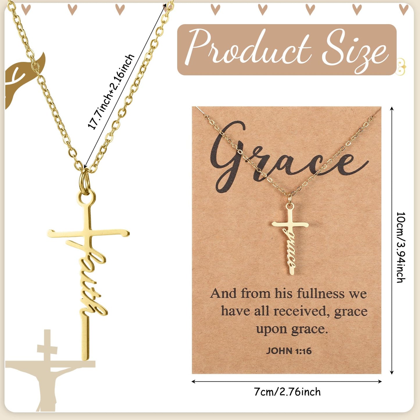 Tondiamo 24 Pcs Faith Cross Necklaces Bulk Christian Gifts for Women Easter Religious Gift Bible Verse Card (Classic)