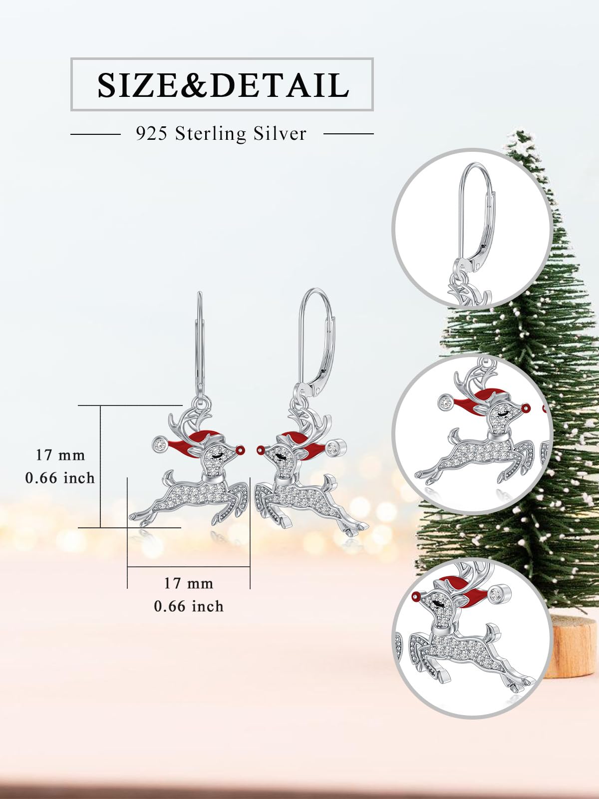 Lypic Christmas Reindeer Earrings 925 Sterling Silver Reindeer Dangle Earring for Women Winter Holiday Jewelry Birthday Xmas