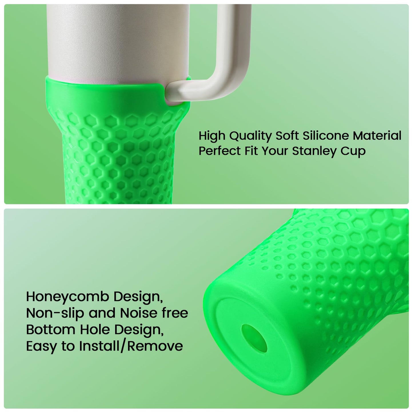 Thxbag Silicone Boot for Stanley Cup 30 oz, Green Neon Boot Sleeve Cover Fit with Stanley H2.0 and Quencher Adventure Tumbler Accessories (Neon Green, 30oz&20oz)