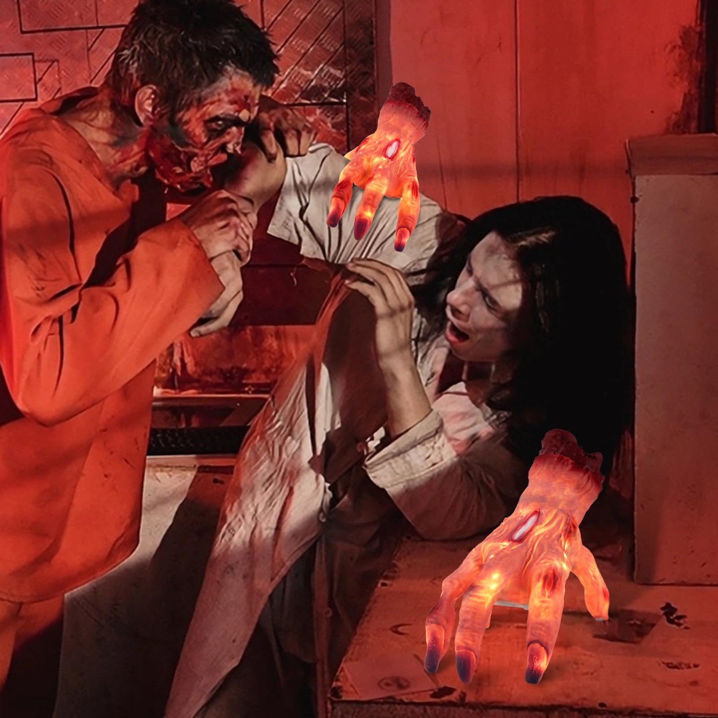 Green Convenience Halloween Decorations Crawling Hand,Halloween Automatic Crawl with Spooky Music Battery Powered Lifelike Scary Can Glow and Moving Hand for Costume Party Holiday Decorations