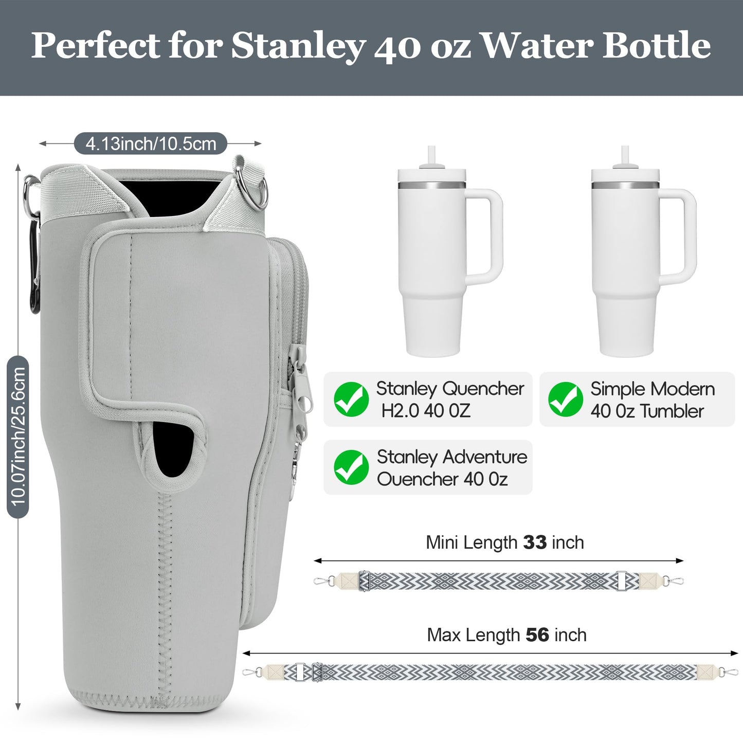 LOKASS for Stanley Cup Accessories 40 oz Water Bottle Carrier Bag with Phone Pocket for Stanley Tumbler Holder with Strap, Personalized Gifts with Floral Initial A-Z for Women/Girls/Stanley Cup Fans