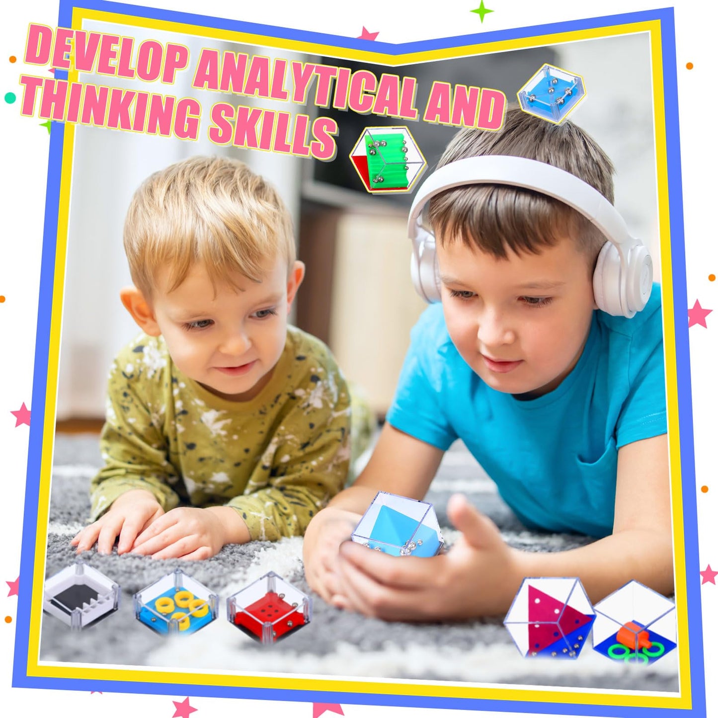 Lenwen 96 Pieces Brain Teaser Puzzle Mini Fidget Cubes 3D Ball Maze Cube Puzzle Cubes Party Favor Games Challenge Decompression(Classic Colors)